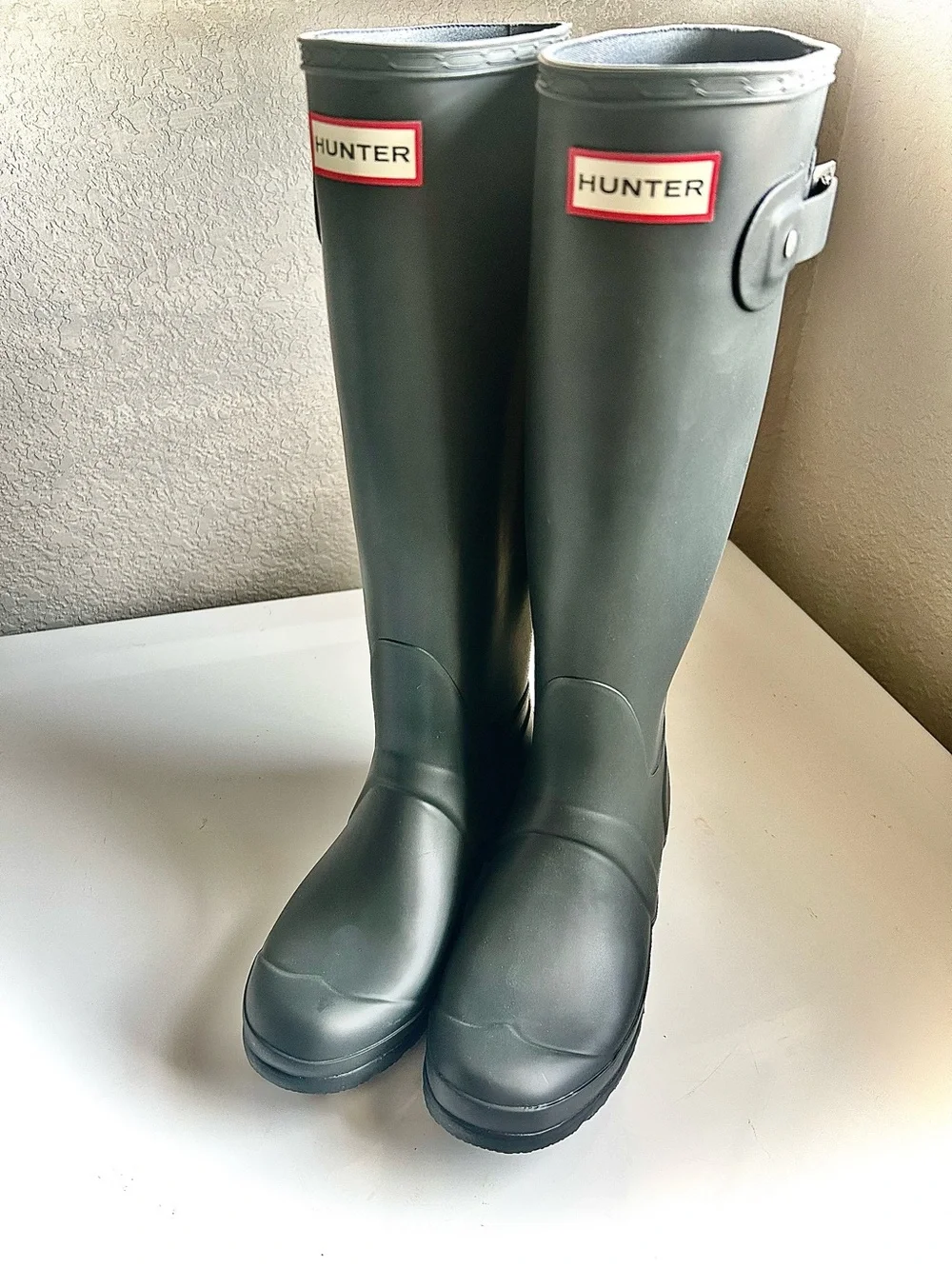 HUNTER Original Tall Rain Boots Rubber Wellies Matte Dark Grey 6 MSRP $190 NWOB